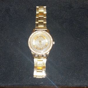 Geneva gold plated bling watch